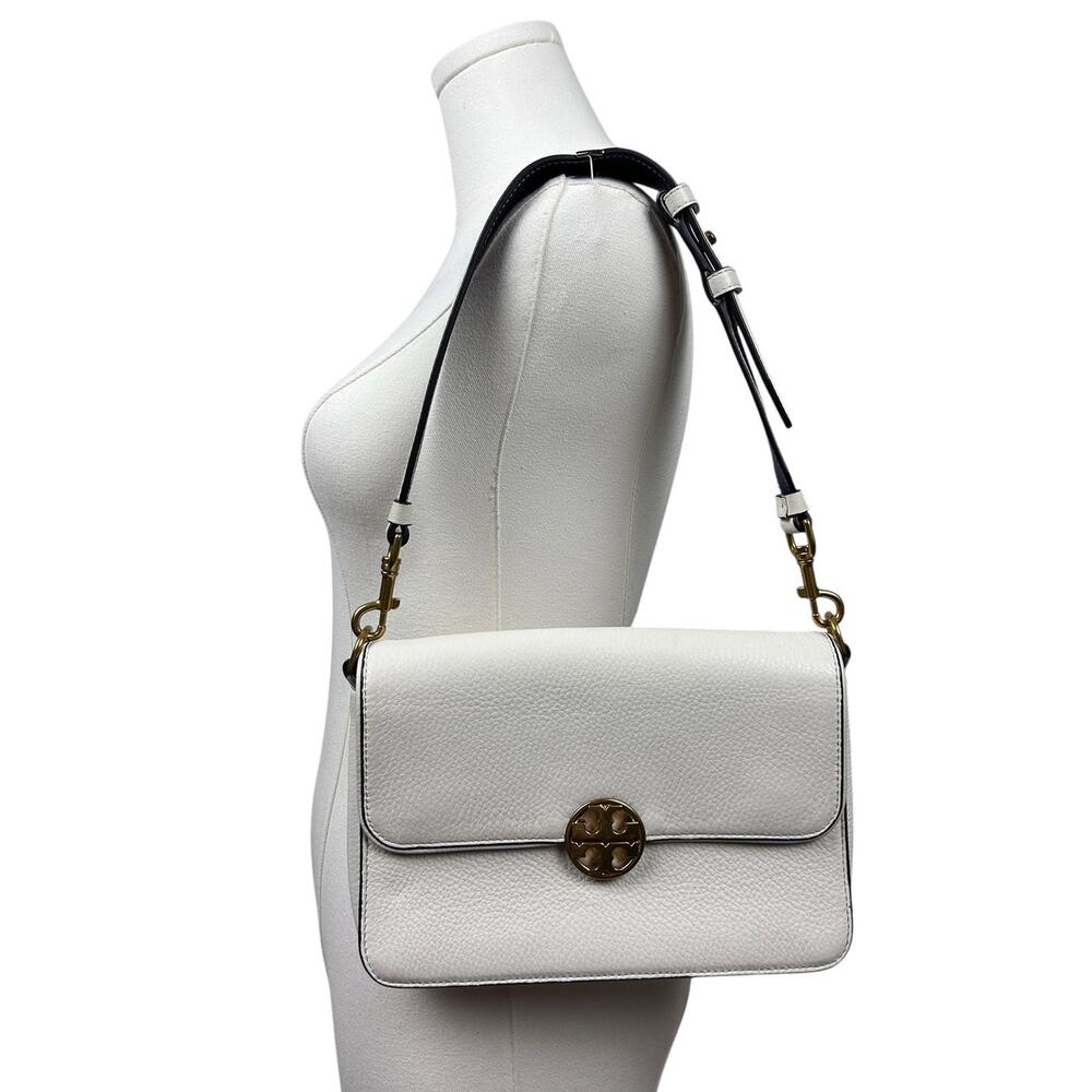 Tory Burch White Pebbled Leather Top Handle Convertible Shoulder Bag
